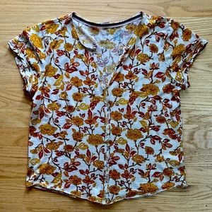 PILCRO by Anthropologie floral split-neck slightly-cropped lightweight tee